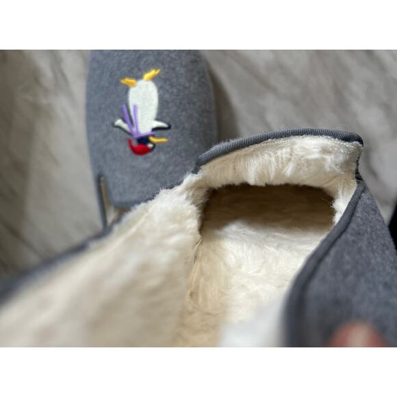 Talbots Grey Embroidered Winter Penguin Faux Fur Lined Loafer Slipper - Picture 4 of 8